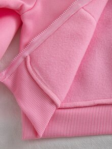 SHEIN Vintaside Kids 女嬰休閒純色保暖內裡連帽拉鍊夾克，適合秋冬穿著 - 粉色 - 查看 6