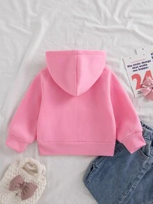 SHEIN Vintaside Kids 女嬰休閒純色保暖內裡連帽拉鍊夾克，適合秋冬穿著 - 粉色 - 查看 2
