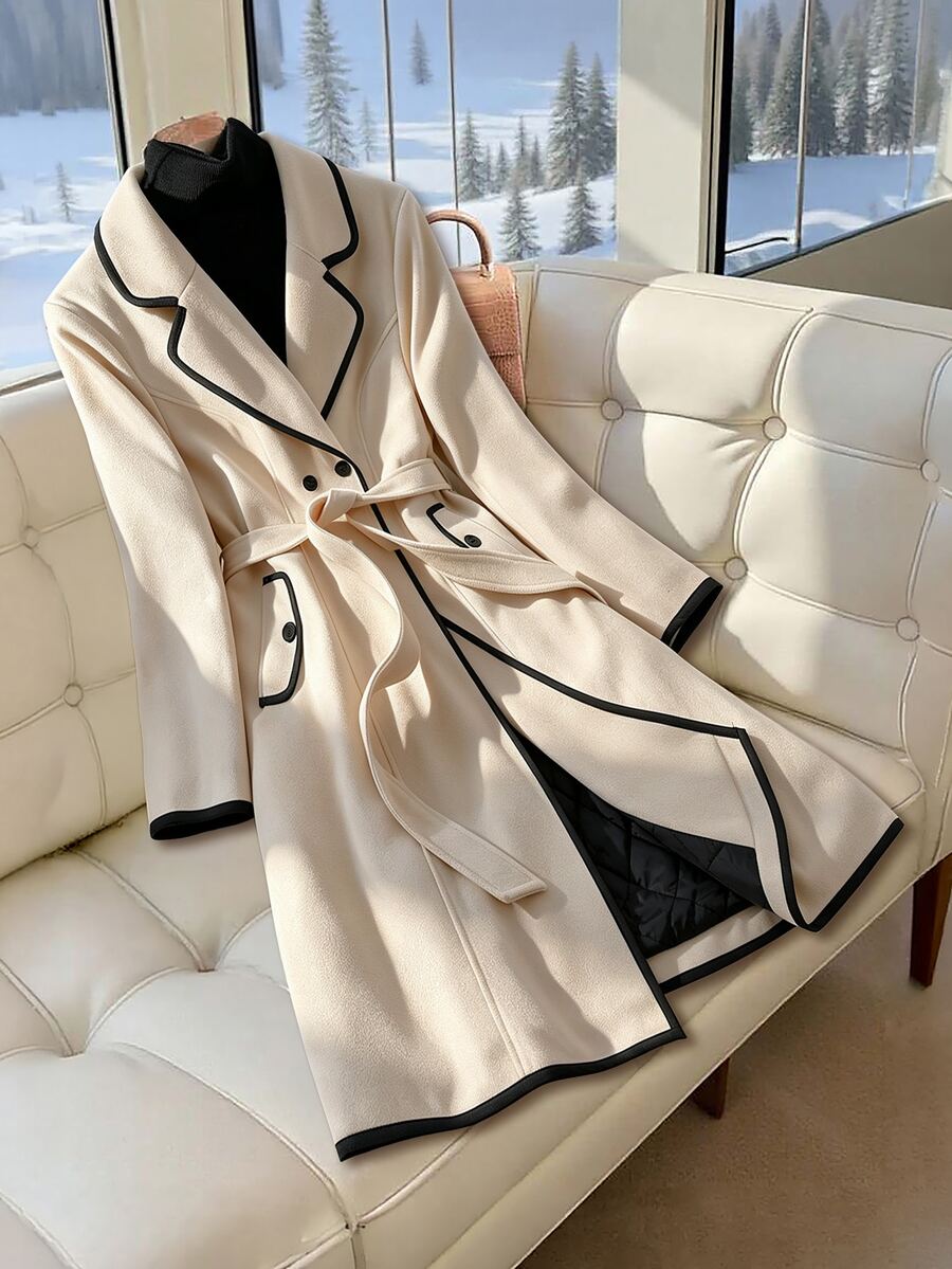 Reflora Plus Size Autumn/Winter Padded Colorblock Overcoat - Khaki - View 1