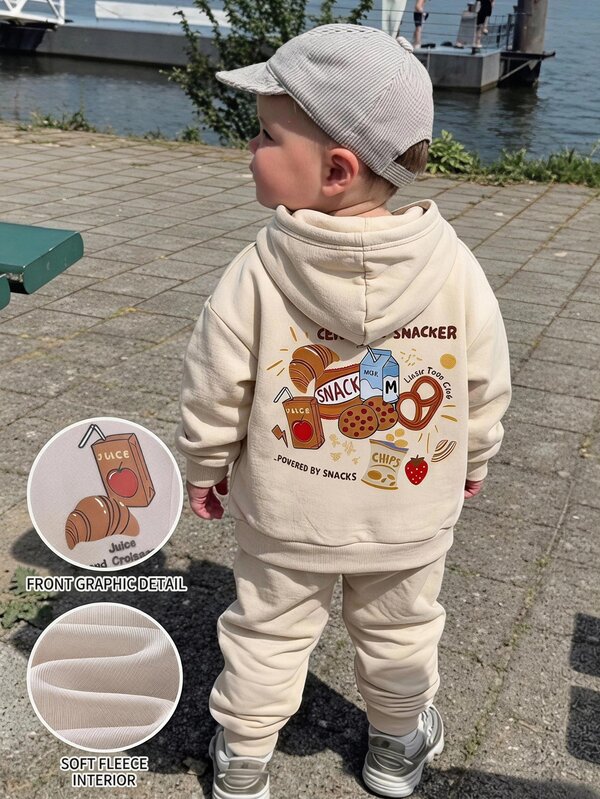 THE HAPPY LOOK Young Boy Cartoon Food Kids Pattern Knitted Soft Crew Neck Long Sleeve Pullover Sweatshirt And Elastic Waist Long Autumn Winter Pants 2-Piece Set