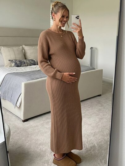 SHEIN Maternity Casual Solid Color Knit Dress For Autumn/Winter