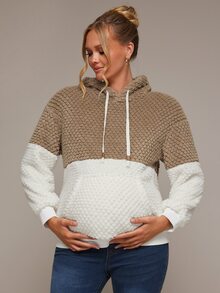 SHEIN Maternity Casual Colorblock Hooded Sweatshirt, Autumn/Winter - Multicolor - View 7