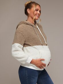 SHEIN Maternity Casual Colorblock Hooded Sweatshirt, Autumn/Winter - Multicolor - View 4
