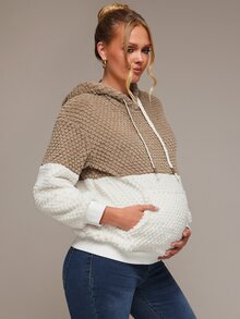 SHEIN Maternity Casual Colorblock Hooded Sweatshirt, Autumn/Winter - Multicolor - View 2