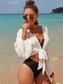 Swim Vcay Parte superior de cubrir de nudo liso para playa de verano - Blanco - Ver 4