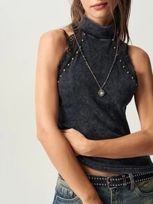 Bohemela Casual Solid Color Knit Women's Tank Top - Black - View 5
