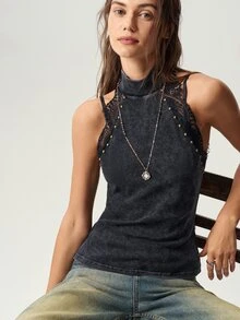 Bohemela Casual Solid Color Knit Women's Tank Top - Black - View 9