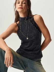 Bohemela Casual Solid Color Knit Women's Tank Top - Black - View 10