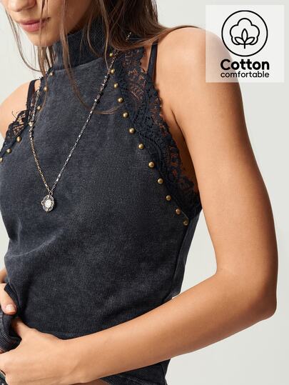 Bohemela Camiseta de tirantes de punto de color liso casual para mujer