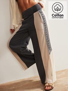 Bohemela Women's Casual Solid Color Knit Loose Wide-Leg Sweatpants - Dark Grey - View 1
