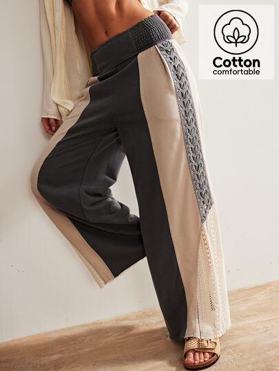 Bohemela Women's Casual Solid Color Knit Loose Wide-Leg Sweatpants