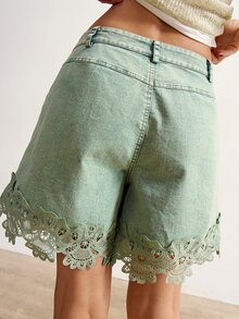Bohemela Women's Casual Solid Color Woven Shorts - Army Green - View 7