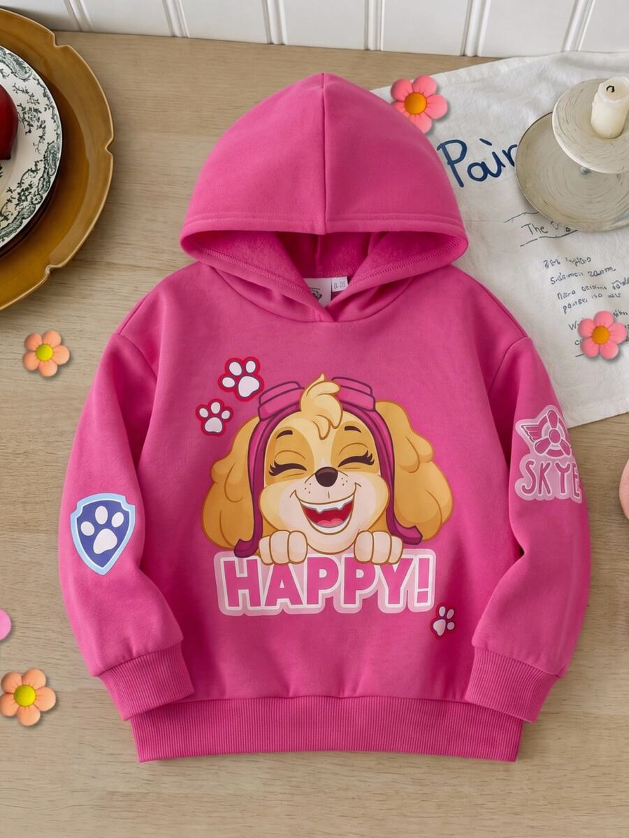Maija Kids SHEIN | PAW Patrol Maija Kids 女童可愛休閒百搭粉色字母印花連帽秋季運動衫 - 粉色 - 查看 1