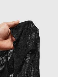 ROMWE Áo tay loe cổ chữ V ren xếp tầng phong cách Gothic gợi cảm, thích hợp cho buổi hẹn hò ngày lễ tình nhân - màu đen - Xem 9