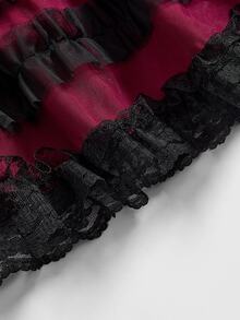 ROMWE Valentine's Day Gothic Jacquard Lace & Mesh Panel Tiered Ruffle Hem Mini Skirt - Black - View 8