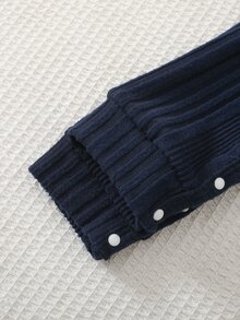 SHEIN 2件組男嬰連身衣 可愛海軍藍紅白三色拼接羅紋長袖圓領休閒款 假日秋季聖誕套裝 按扣式 - 彩色 - 查看 8