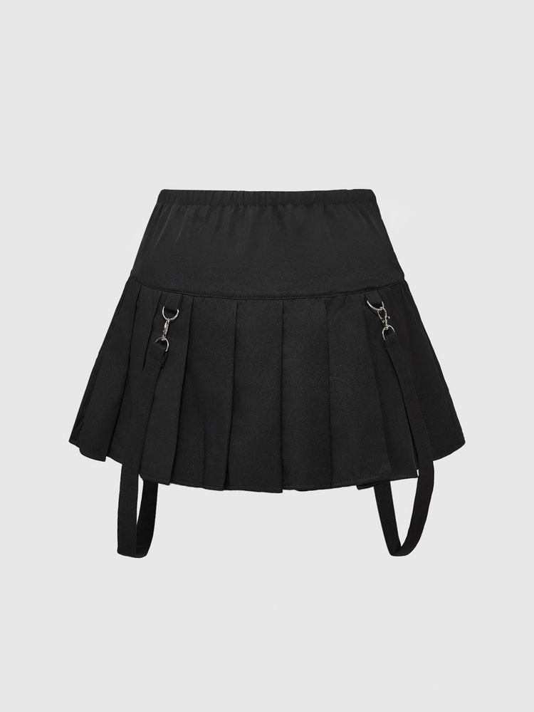 ROMWE Goth Spring/Summer Plus Size Women Rivet Decor Low Waist Pleated Mini Skirt, Suitable For Dates And Outings Fall - Black - View 9