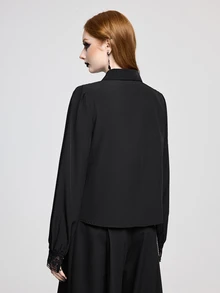 ROMWE Women's Gothic Dark Spider Web Embroidered Blouse Top, Layerable - Black - View 2