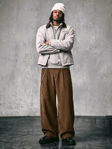 CalleClaro 男士復古百搭鈕扣壓褶長褲，適合通勤與辦公 - 棕色 - 查看 4