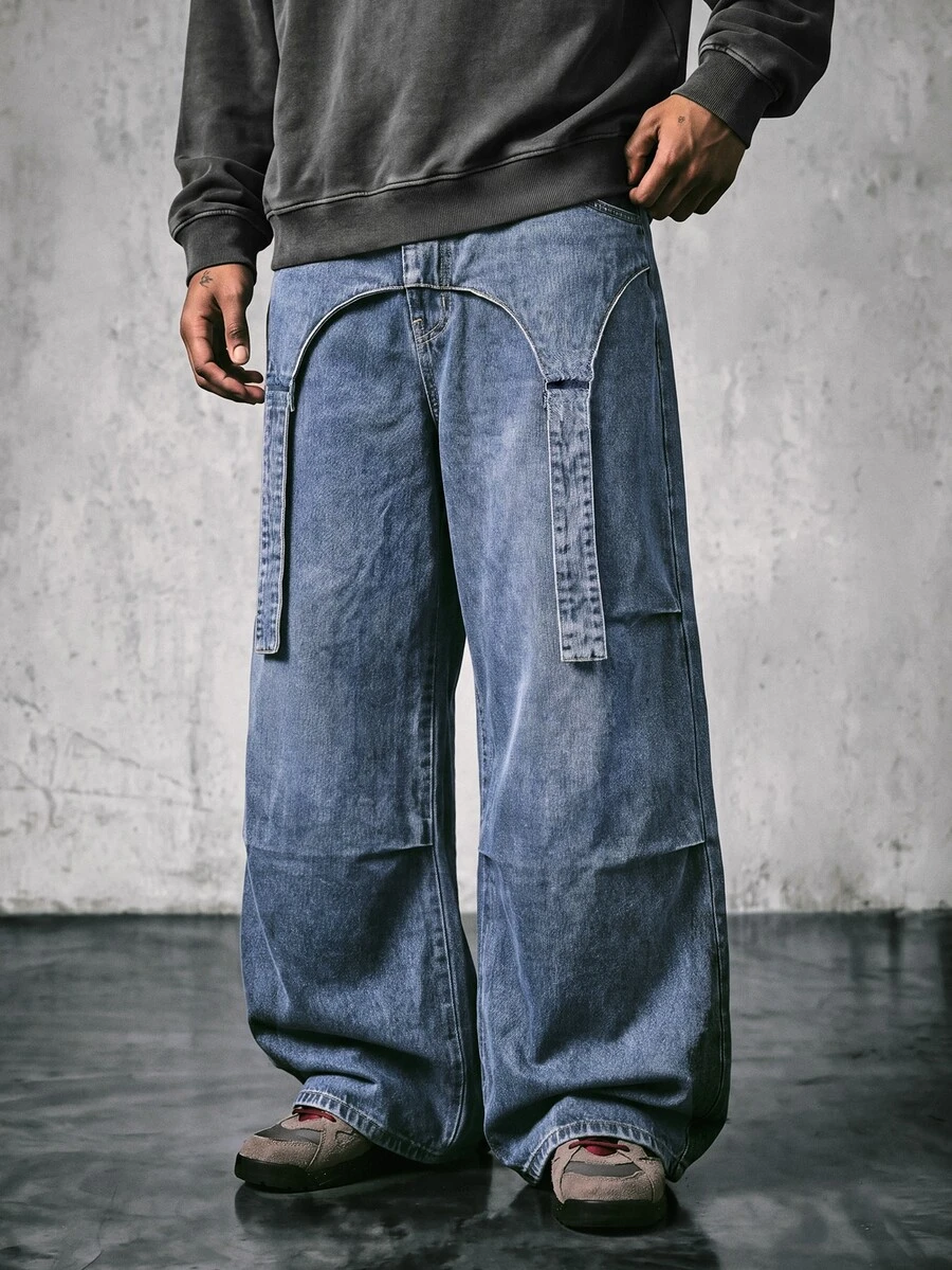 AXEPEAK Men's Black & Gray Washed Denim Jeans With Airplane Button Detail, Fashion - Multicolor - View 1