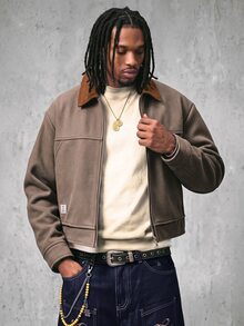 AXEPEAK Men's Zipper Casual Versatile Daily Travel Long Sleeve Jacket - Khaki - View 5