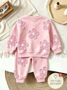 SHEIN 甜美綠色拼色愛心印花圓領短袖女童套裝，新款拼接牛仔效果短褲兩件式套裝，溫柔淡雅設計 - 彩色 - 查看 2