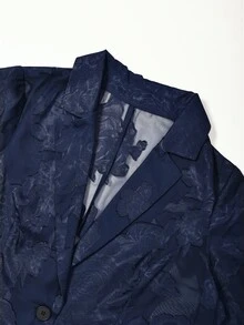 Franclia Plus Size Women's Elegant Vintage French Sexy Cute Commuter Jacquard Fabric Chiffon Semi-Sheer 3/4 Sleeve Blazer Black Jacket Spring/Summer Fall - Blue - View 3