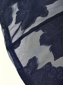 Franclia Plus Size Women's Elegant Vintage French Sexy Cute Commuter Jacquard Fabric Chiffon Semi-Sheer 3/4 Sleeve Blazer Black Jacket Spring/Summer Fall - Blue - View 5