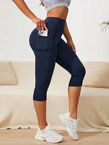 SHEIN Sports Solid Color High Waist Seamless Sports Leggings - Royal Blue - View 1