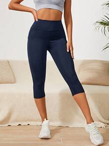 SHEIN Sports Solid Color High Waist Seamless Sports Leggings - Royal Blue - View 5