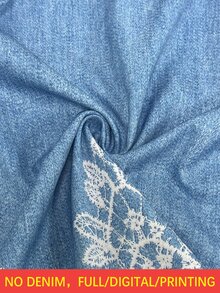 Elenzga 大尺碼牛仔藍白滿版印花A字修身顯瘦不對稱單肩無袖背心上衣，適合日常出遊、通勤、約會、度假等多種場合 - 藍色 - 查看 5