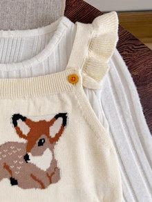 SHEIN Baby Girl Deer Pattern Cap Sleeve Casual Knit Romper - Beige - View 7