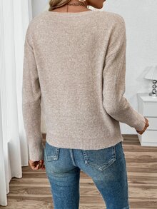 SHEIN PariChic 秋冬新款圆领宽松休闲针织毛衣，针织套头衫 - 杏色 - 查看 2