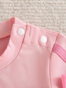 SHEIN Sweet Pink Short-Sleeve And Shorts Set For Baby Girls With Cute Embroidery And Baby Bow Work Summer Cute Kawaii - Baby Pink - View 9