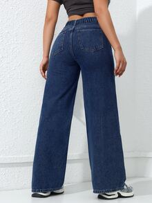Jeanoix Cowgirl Outfit Plus Size Y2K Celana Jeans Biru Tanpa Elastis Model Lurus untuk Wanita - Dark Wash - View 2