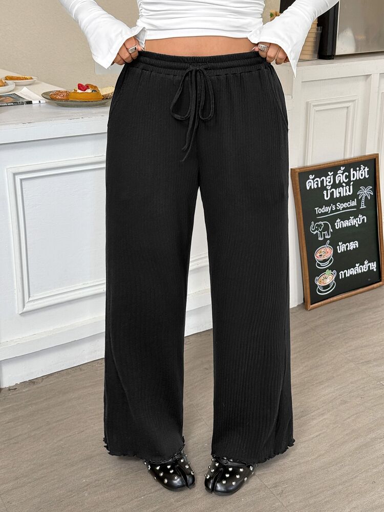 Muchica Plus Size Women's Solid Color Casual Versatile Daily Wear Long Pants - Black - View 5