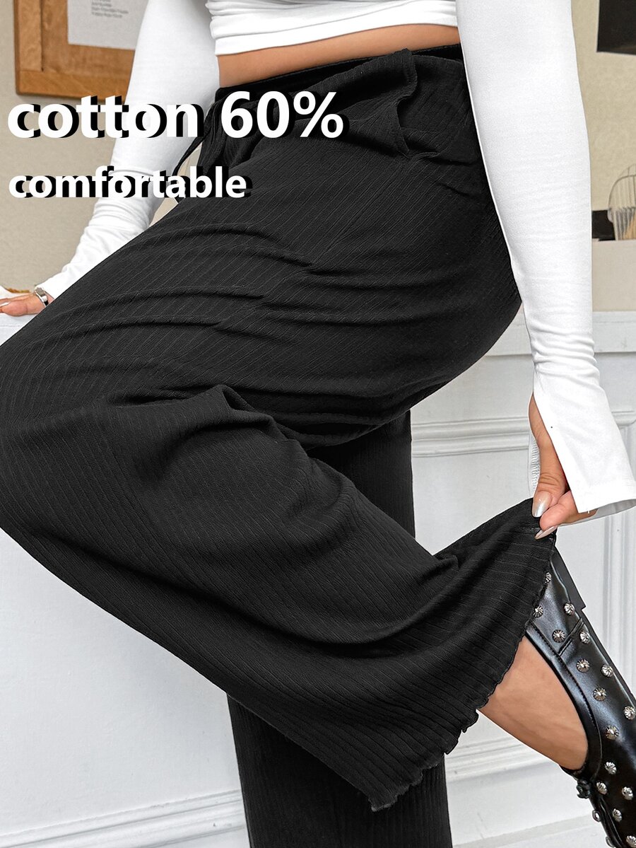 Muchica Plus Size Women's Solid Color Casual Versatile Daily Wear Long Pants - Black - View 1