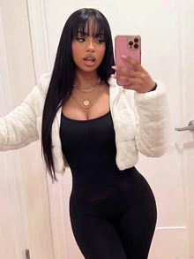 Bumpella 女士纯色短款连帽仿皮草夹克，冬季 - 白色 - 查看 3