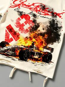 ROMWE MEN Street Life 男士休閒時尚重磅水鑽裝飾短袖圓領上衣 - 杏色 - 查看 4