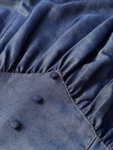Maweii Plus Size Women Denim Effect A-Line Long Strap Sexy Dress Fall - Blue - View 7