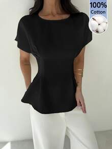Firerie Women's Black Summer Elegant Mature Smart Casual Office Dinner Brunch Shirt Minimalist Commute Teachers' Day Vintage Bamboo Texture Round Neck Top - Black - View 7