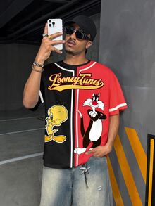 LOONEY TUNES X SHEIN Men's Cartoon Print Casual Versatile Daily Wear Short Sleeve T-Shirt - White - View 4