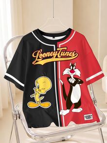 LOONEY TUNES X SHEIN Men's Cartoon Print Casual Versatile Daily Wear Short Sleeve T-Shirt - White - View 1