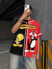 LOONEY TUNES X SHEIN Men's Cartoon Print Casual Versatile Daily Wear Short Sleeve T-Shirt - White - View 5