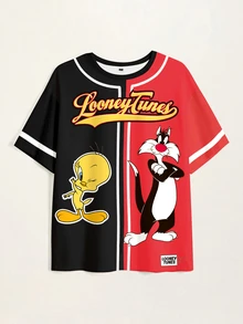 LOONEY TUNES X SHEIN Men's Cartoon Print Casual Versatile Daily Wear Short Sleeve T-Shirt - White - View 3