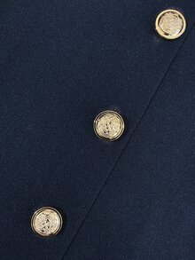 SHEIN Women's Navy Blue Double-Breasted Knit Dragon & Phoenix Wool Coat, French Style Commuter Lapel Slimming Jacket - Navy Blue - View 6