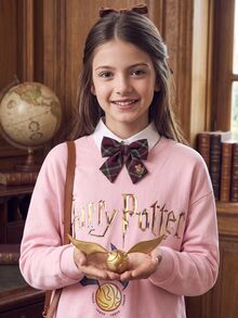 PrepCrw HARRY POTTER X SHEIN 大女孩可愛休閒童款百搭針織白色粉色圖案長袖秋季衛衣 教師節校園穿搭 - 粉色 - 查看 2