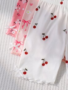 SHEIN 青少年女孩針織櫻桃圖案休閒內搭短褲 - 彩色 - 查看 3