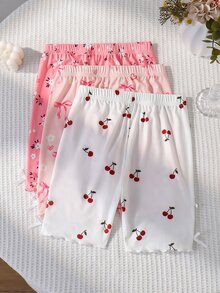 SHEIN 青少年女孩針織櫻桃圖案休閒內搭短褲 - 彩色 - 查看 4