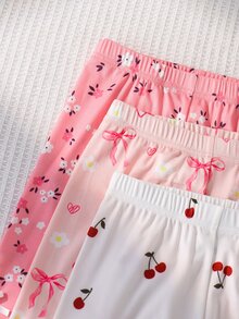 SHEIN 青少年女孩針織櫻桃圖案休閒內搭短褲 - 彩色 - 查看 5
